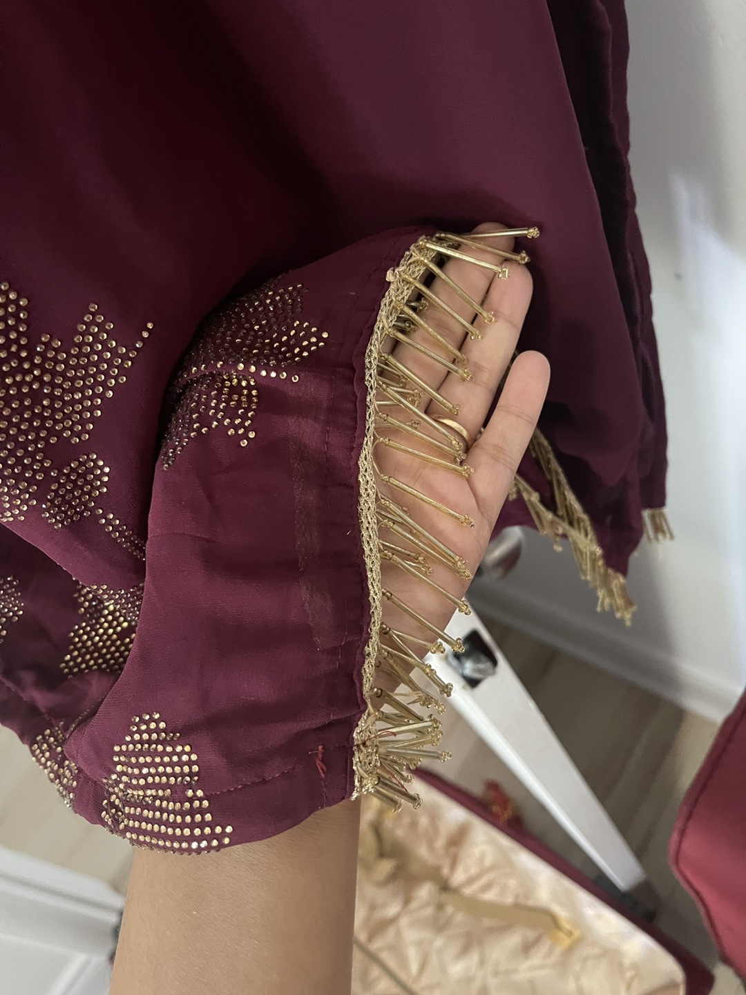 Burgundy sharara suit with Gold Detailing - photo 2