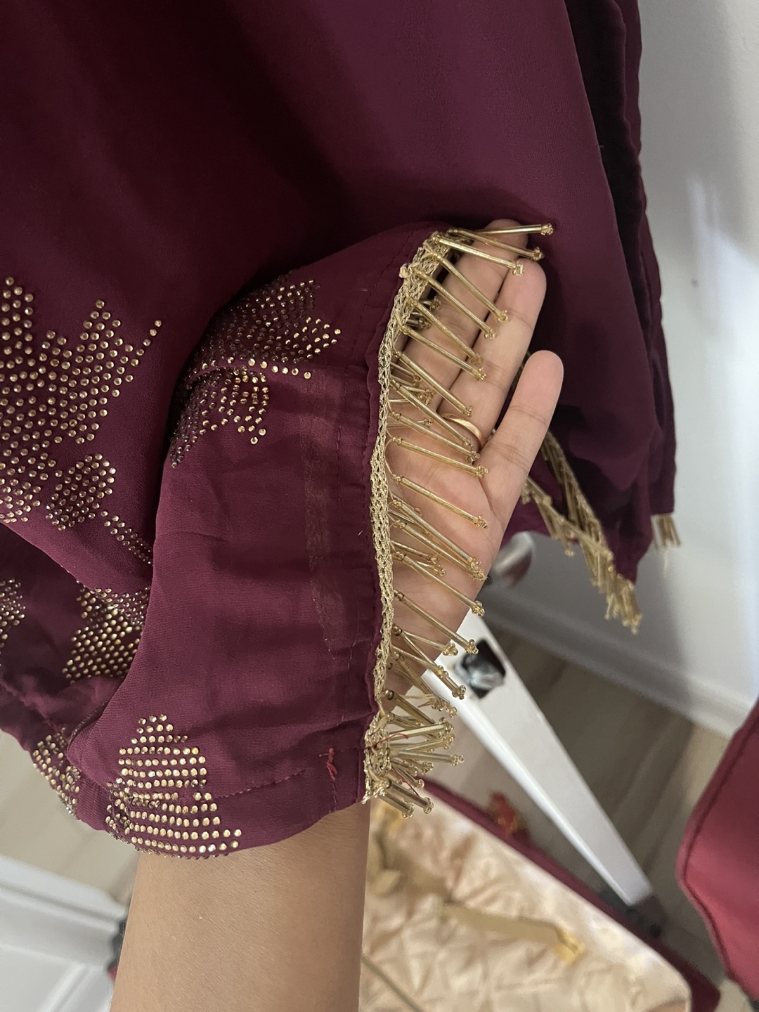 Burgundy sharara suit with Gold Detailing - photo 3