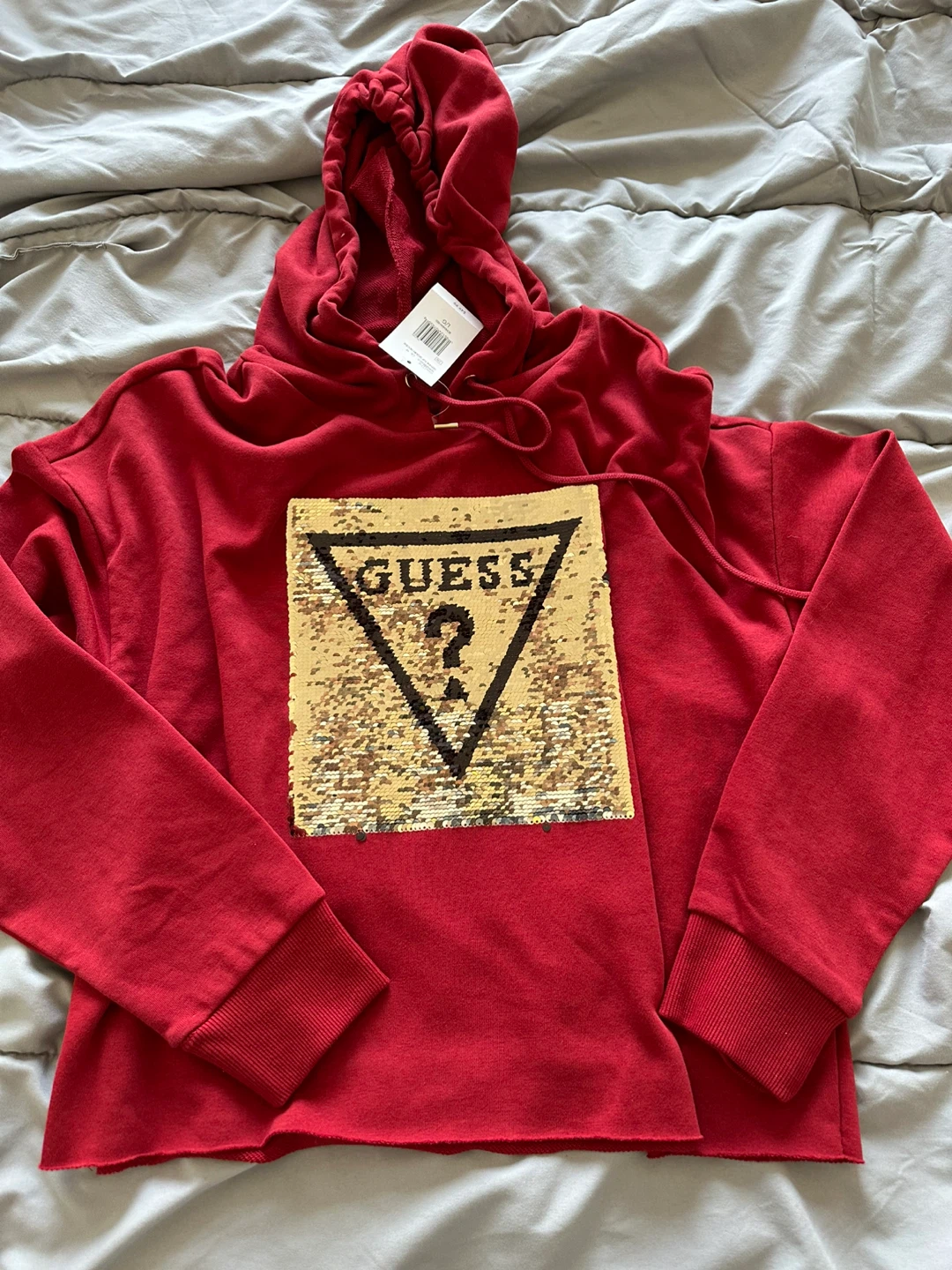 Guess Red Sequin Hoodie - Size Large