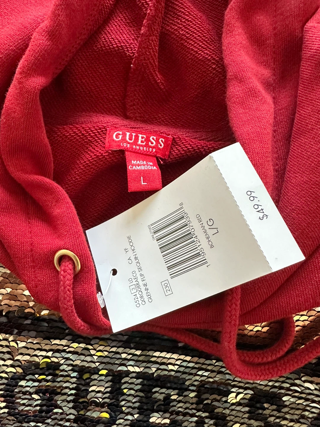 Guess Red Sequin Hoodie - Size Large - photo 2