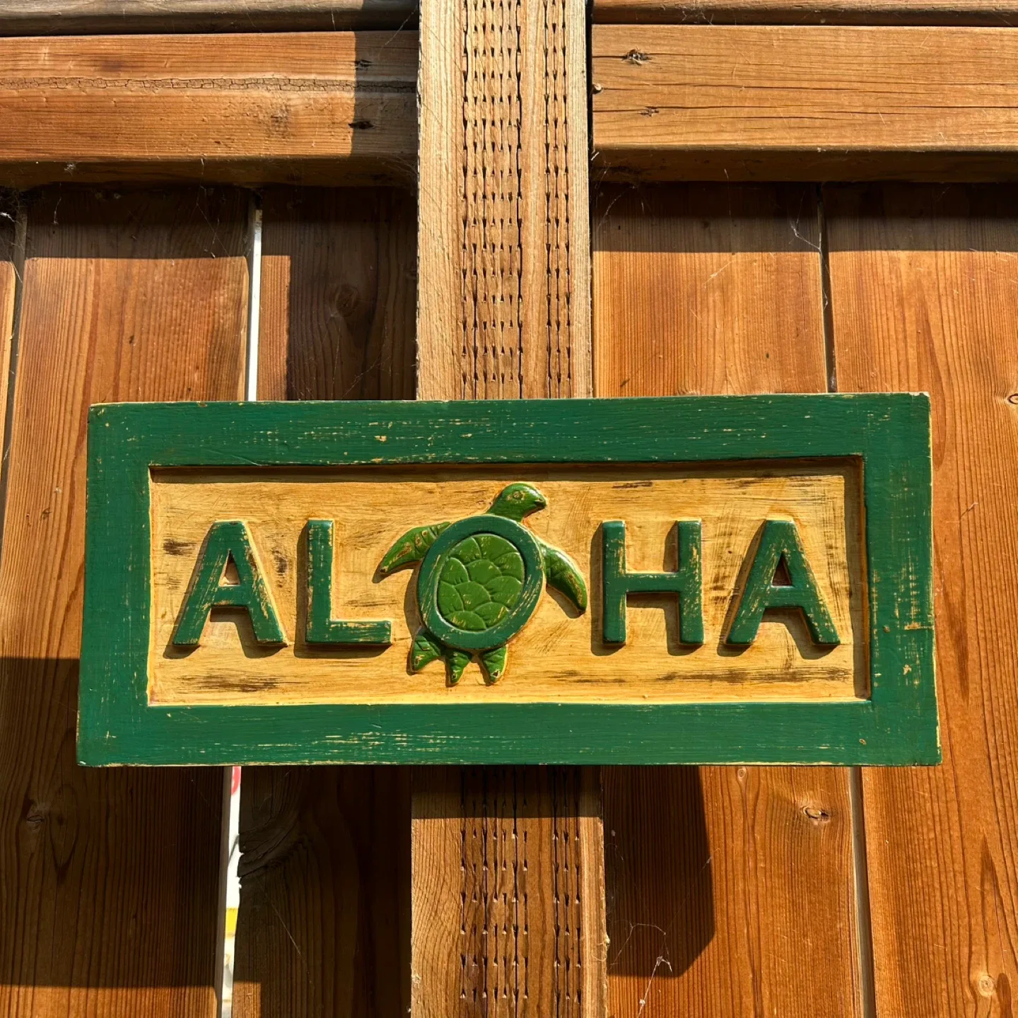 Handcrafted Wood Aloha Sign with Turtle 16”/7” thumbnail