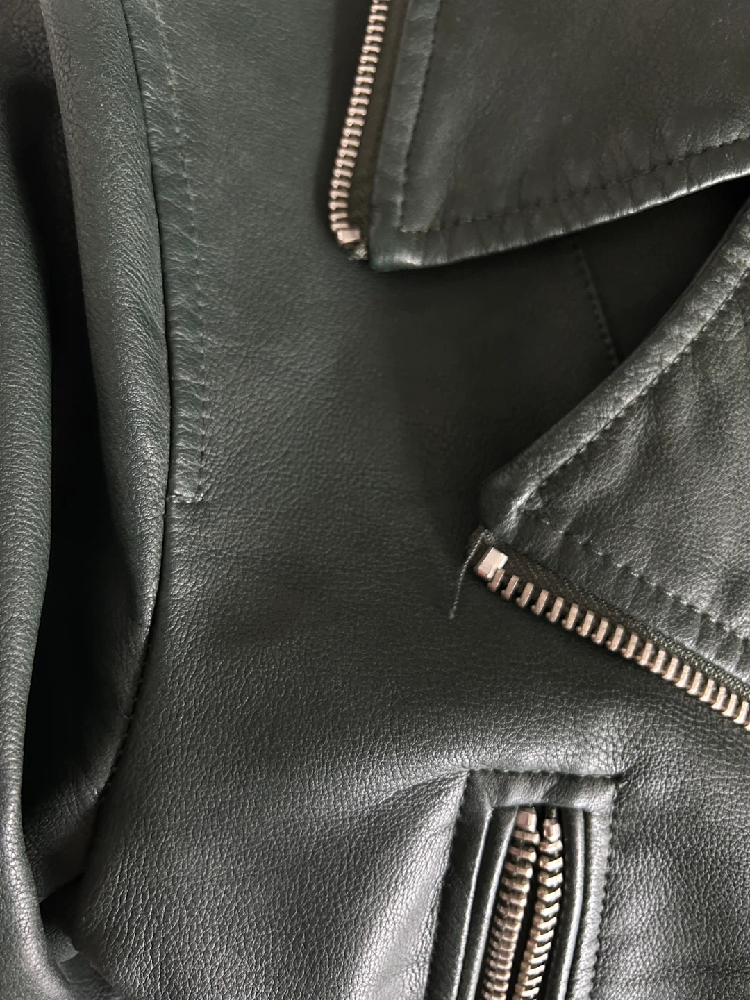 Zara Basic Green Faux Leather Biker Jacket - L - photo 5
