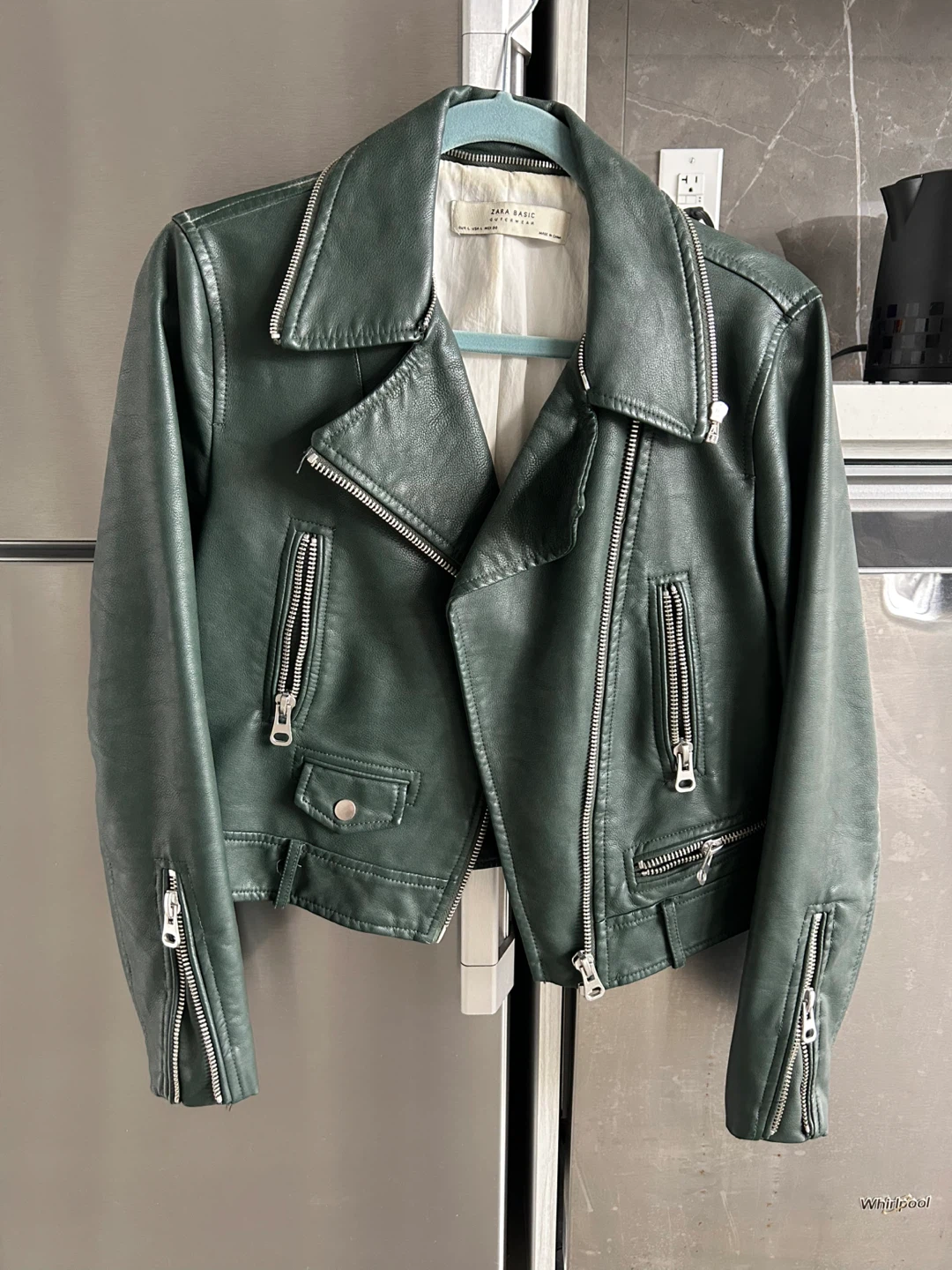 Zara Basic Green Faux Leather Biker Jacket - L