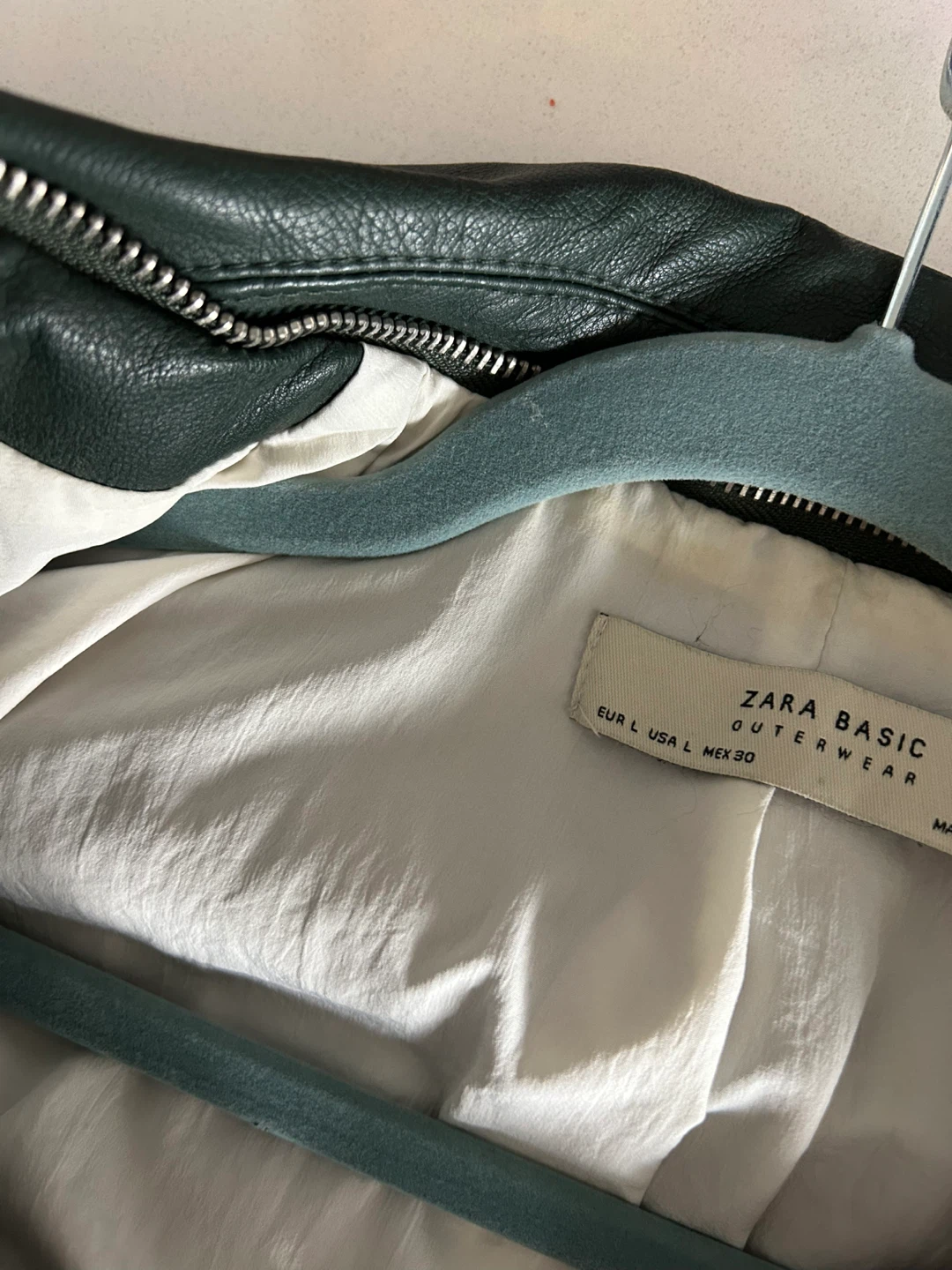 Zara Basic Green Faux Leather Biker Jacket - L - photo 3