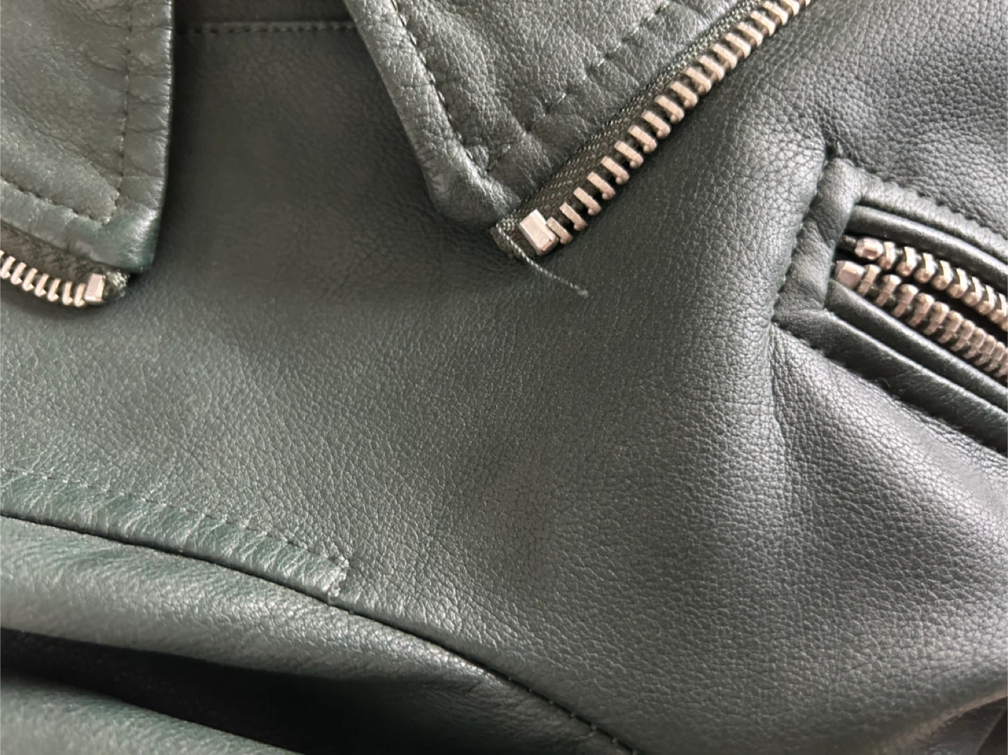 Zara Basic Green Faux Leather Biker Jacket - L - photo 4
