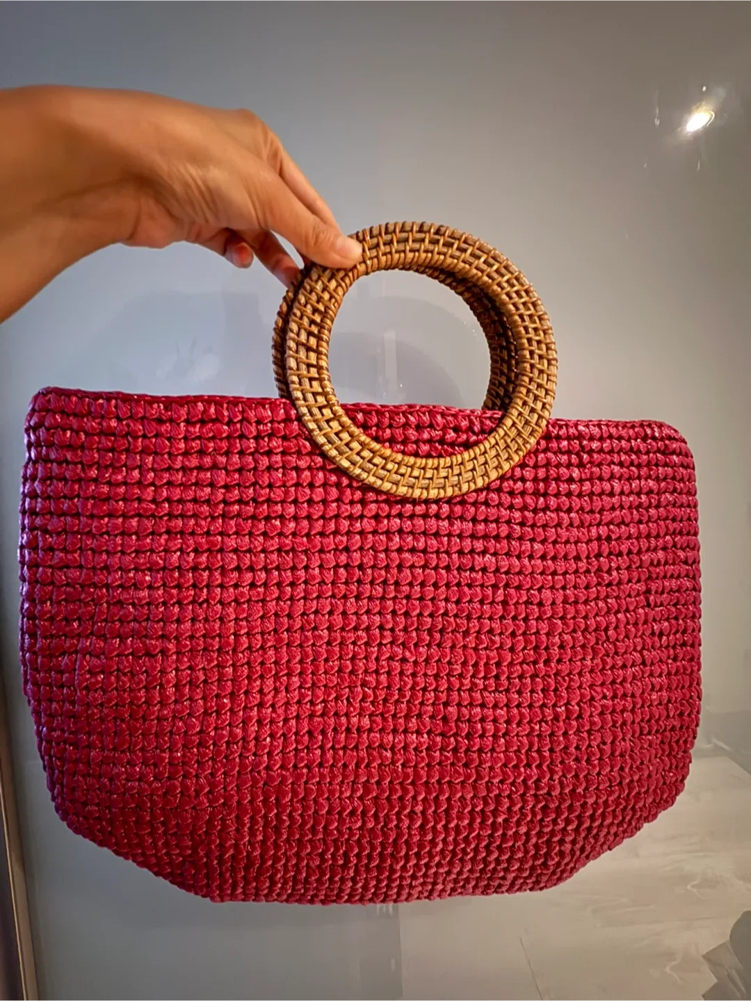 Woven Straw Tote Bag - Pink thumbnail