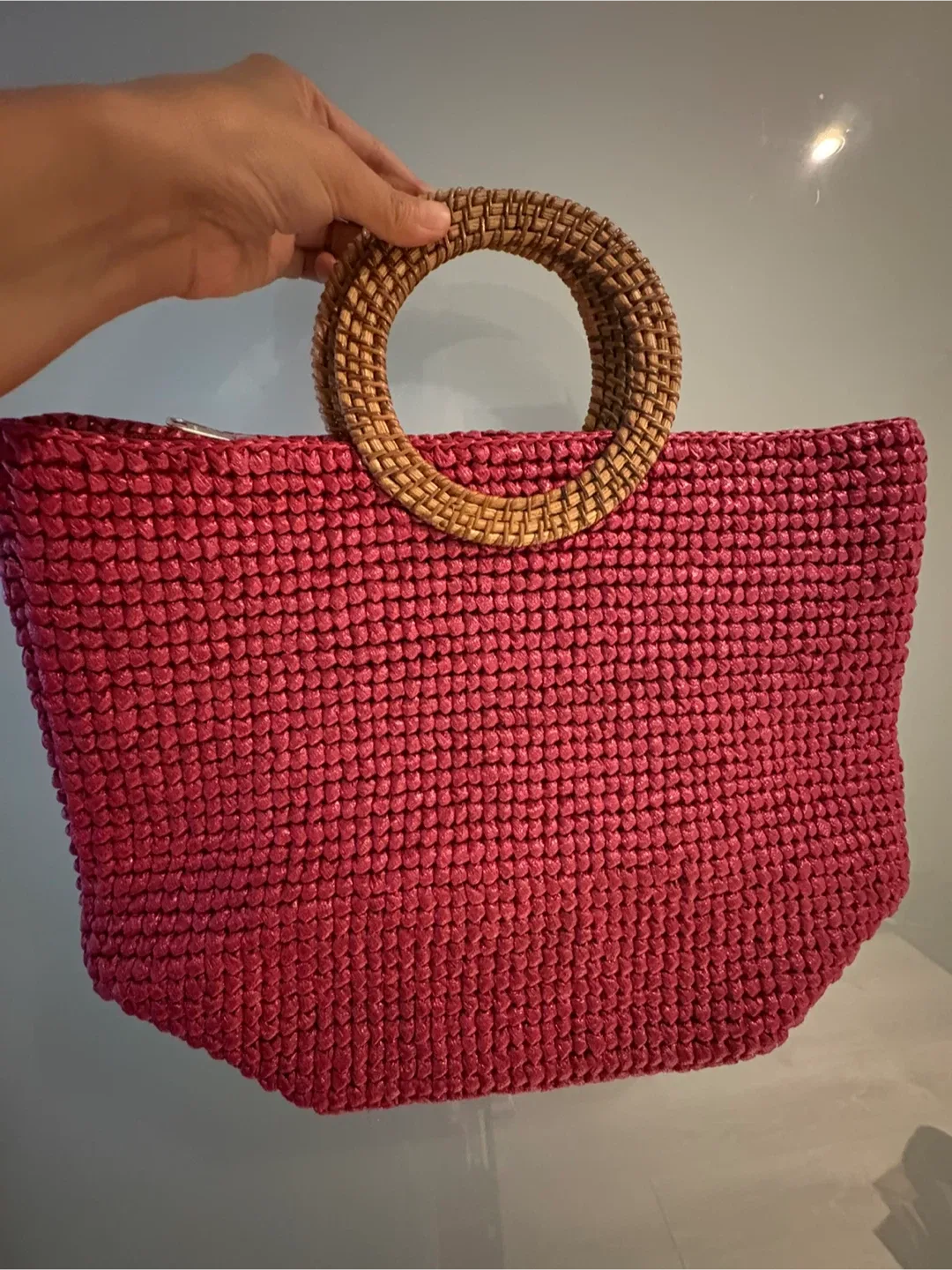 Woven Straw Tote Bag - Pink image indicator(2)