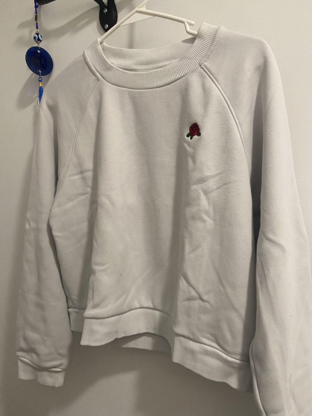 White SUNDAY BEST Sweatshirt with Rose Embroidery