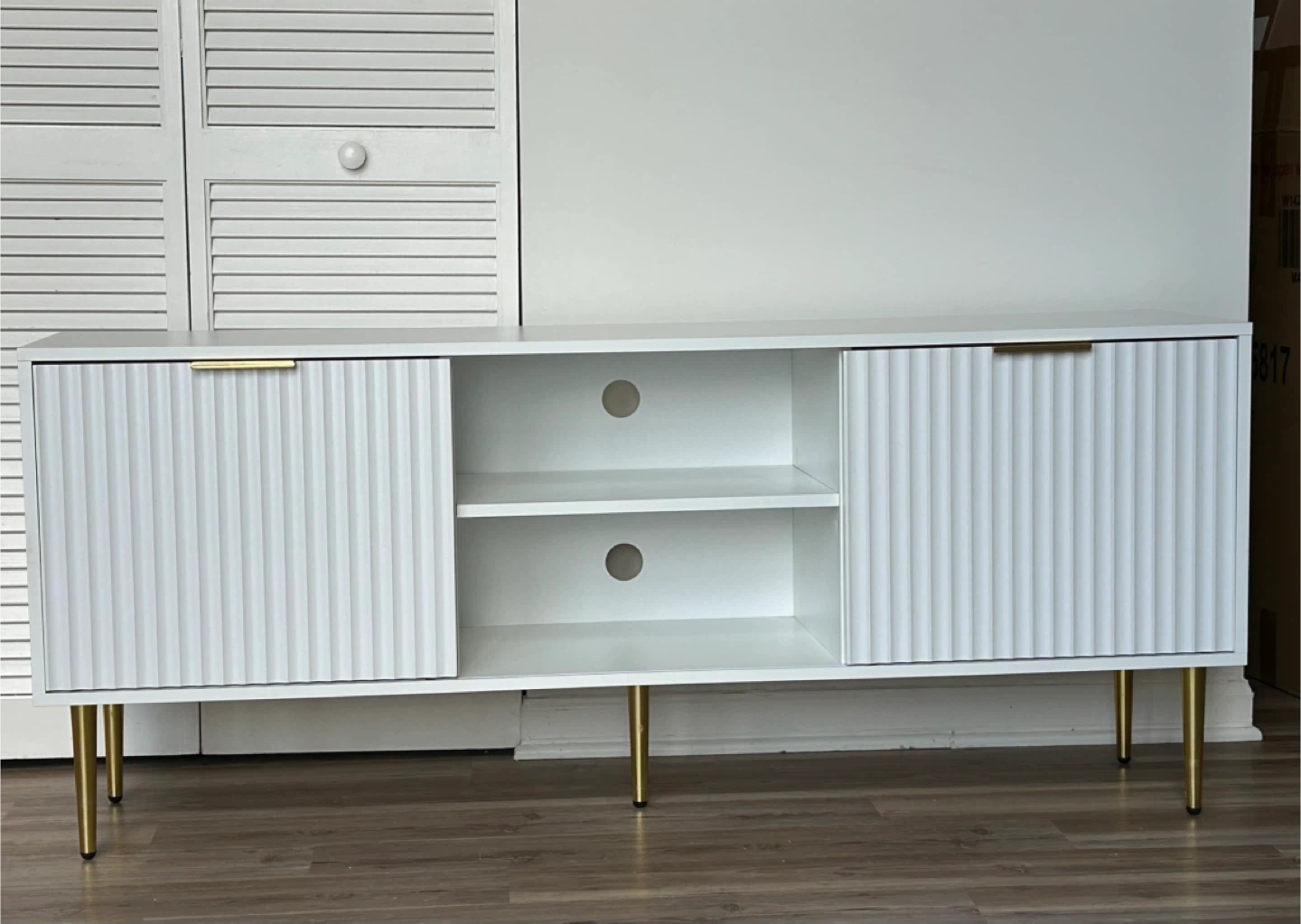 White & Gold TV Stand with Storage. Holds up to 65 inch TV