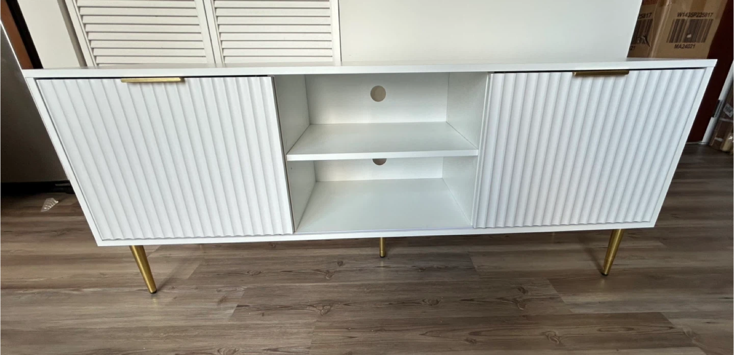 White & Gold TV Stand with Storage. Holds up to 65 inch TV - photo 3