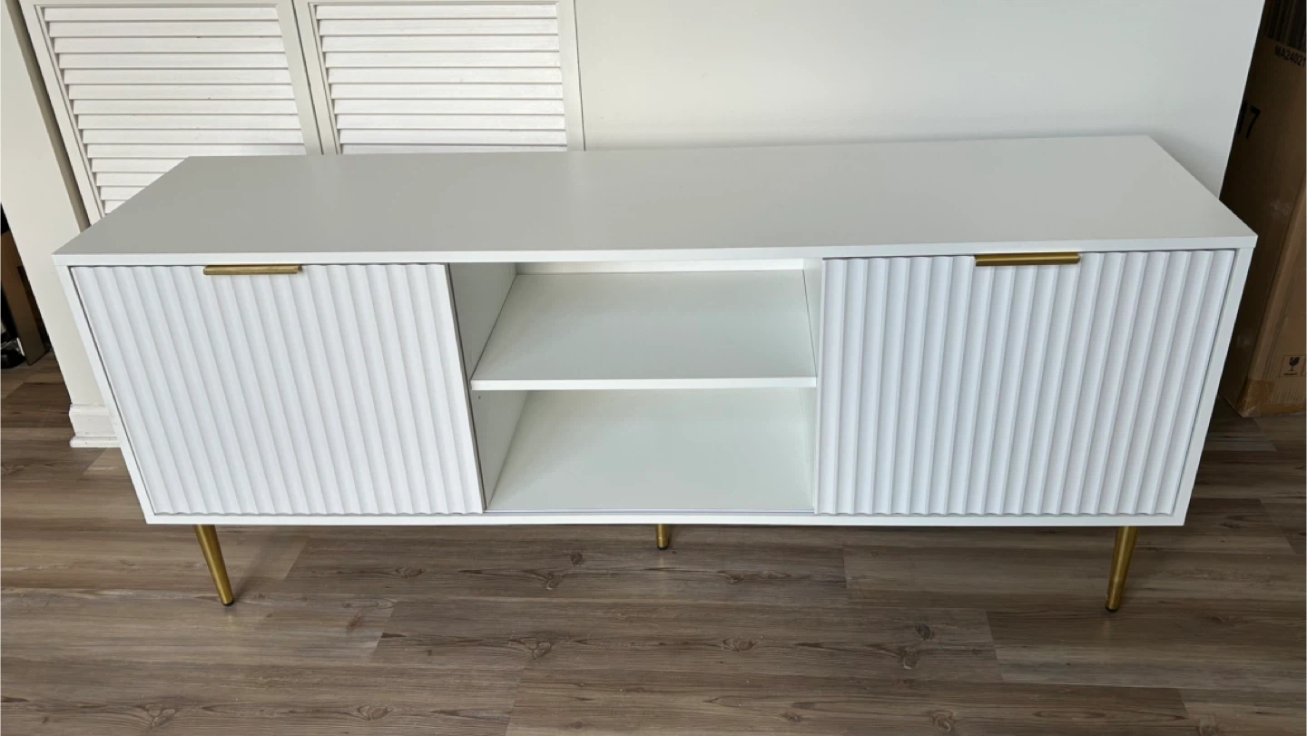 White & Gold TV Stand with Storage. Holds up to 65 inch TV - photo 2