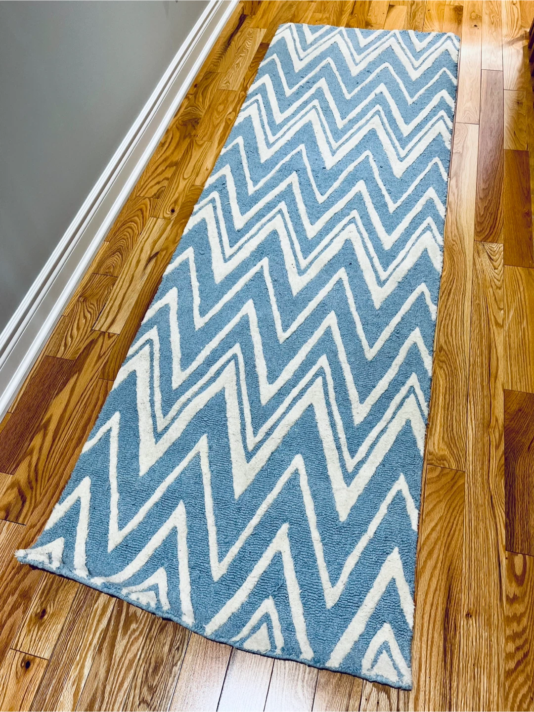 Chevron Wool Runner 2'6" x 8' Blue/Ivory
