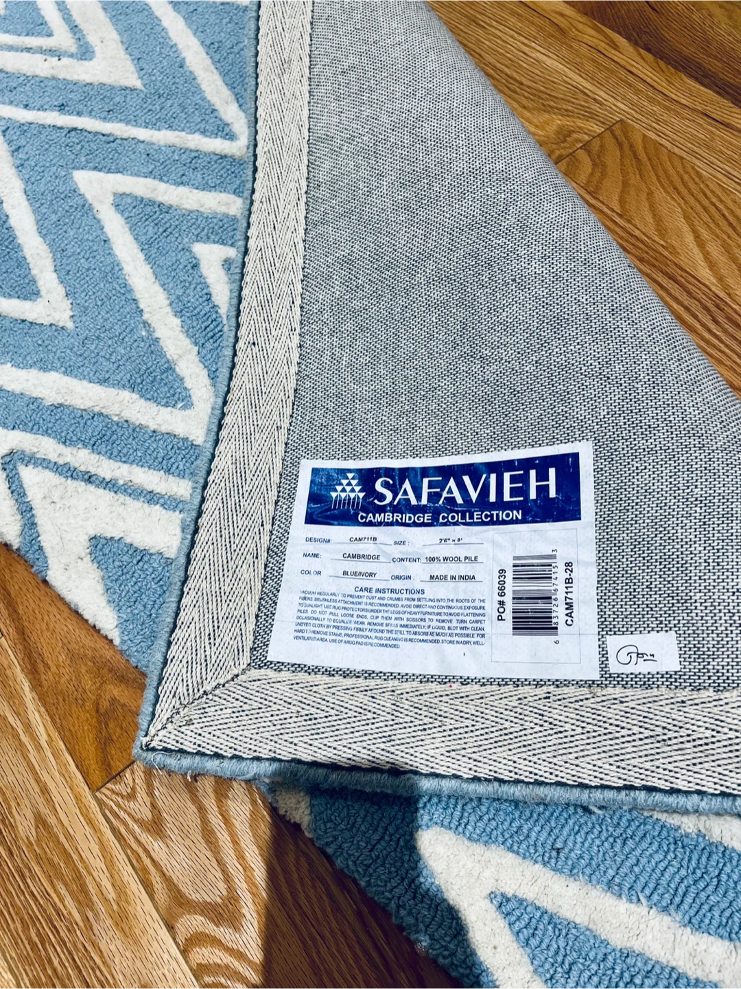 Chevron Wool Runner 2'6" x 8' Blue/Ivory - photo 2