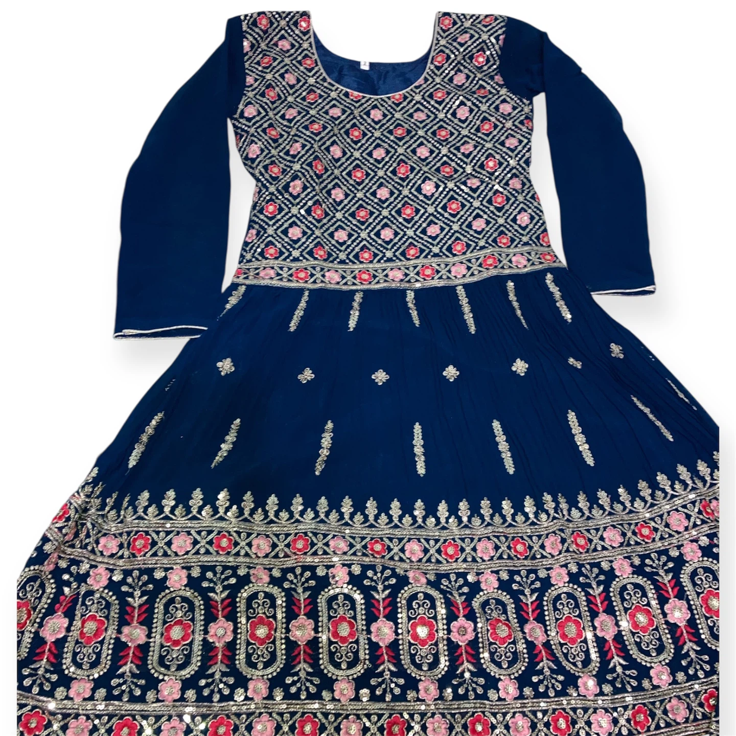 Navy Blue Embroidered Shrara Suit With Dupatta