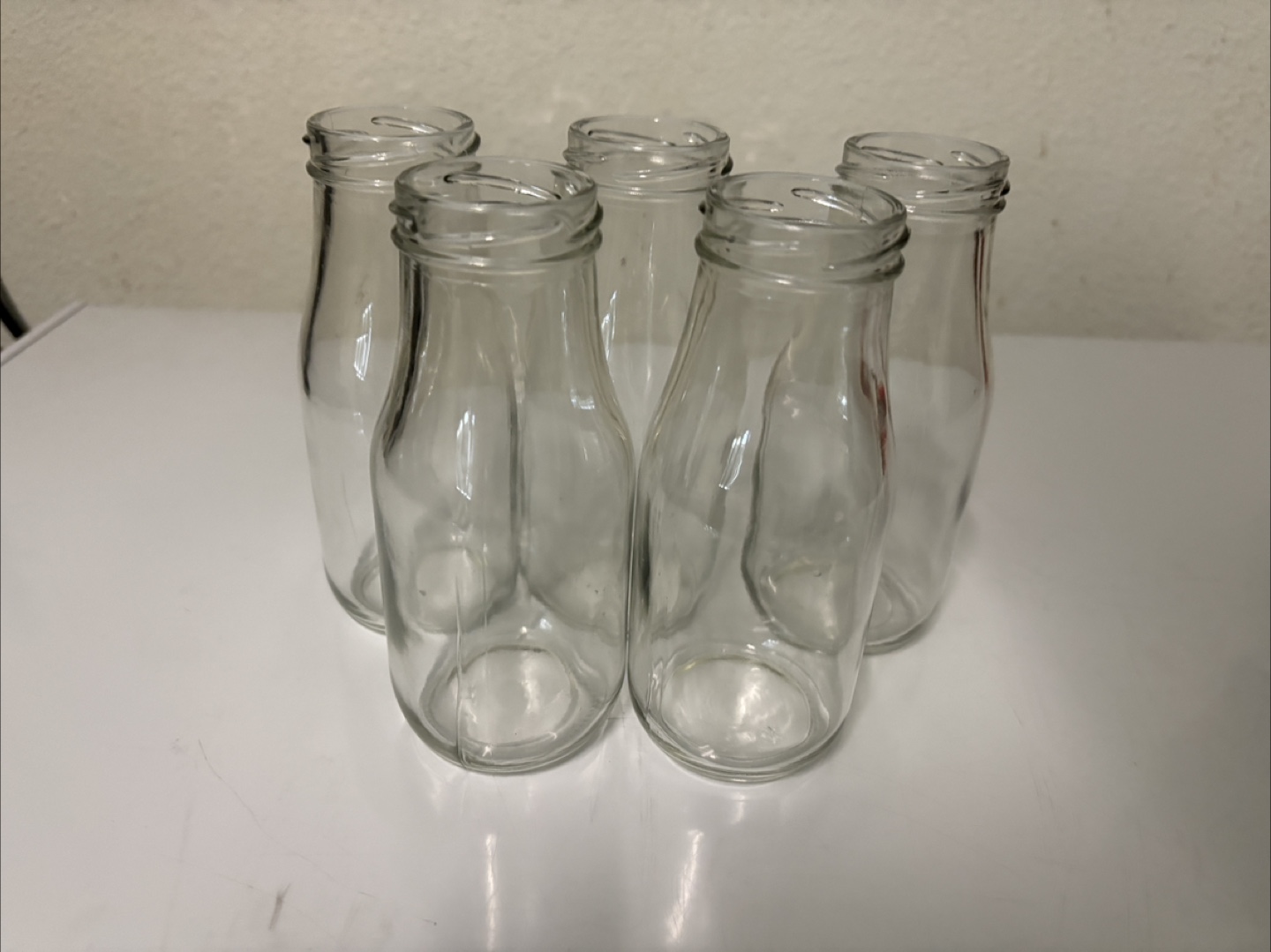 5 Clear Glass Milk Bottles 🥕