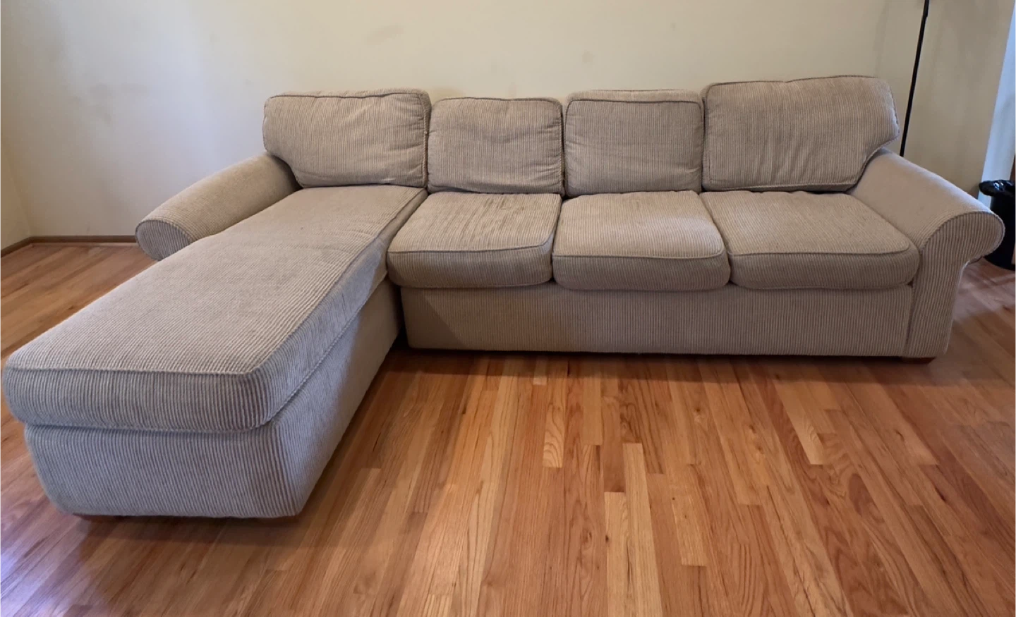 Beige Corduroy Sectional Sofa with Chaise