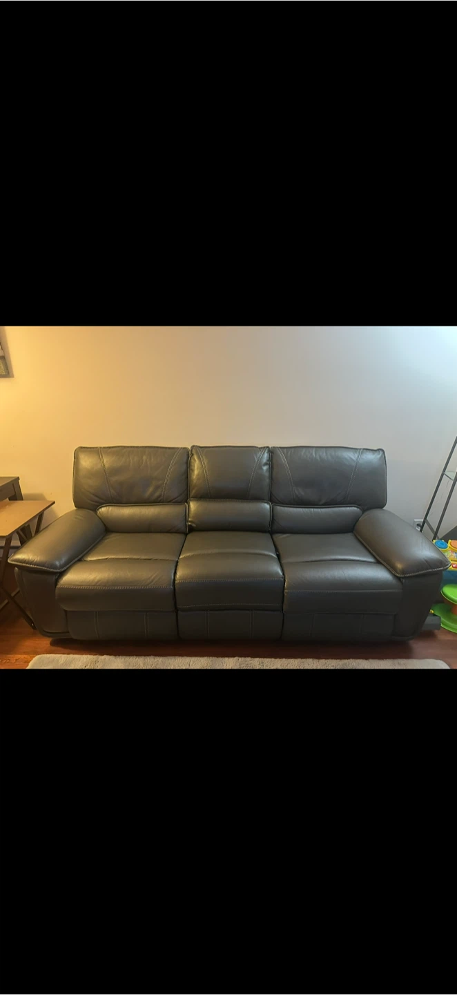 Leather Reclining Sofa - Dark Grey - photo 2