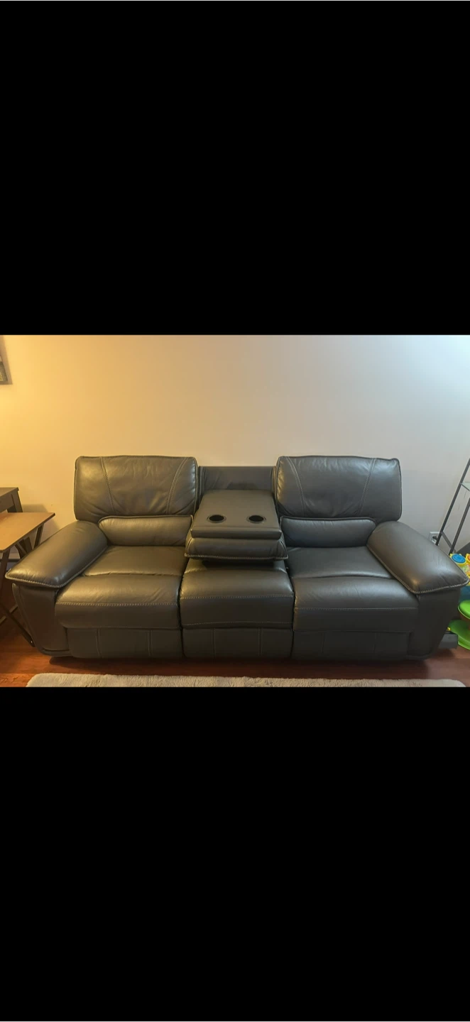 Leather Reclining Sofa - Dark Grey