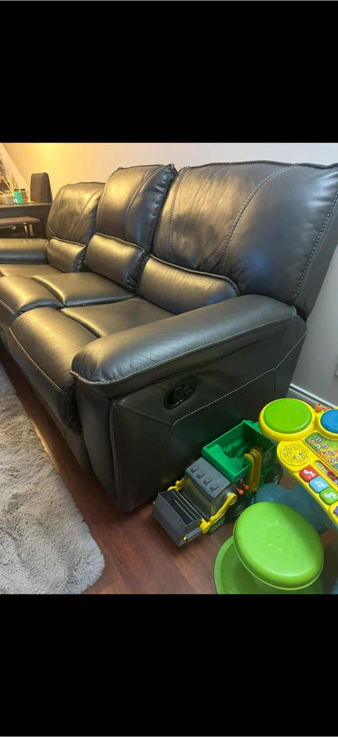 Leather Reclining Sofa - Dark Grey - photo 3