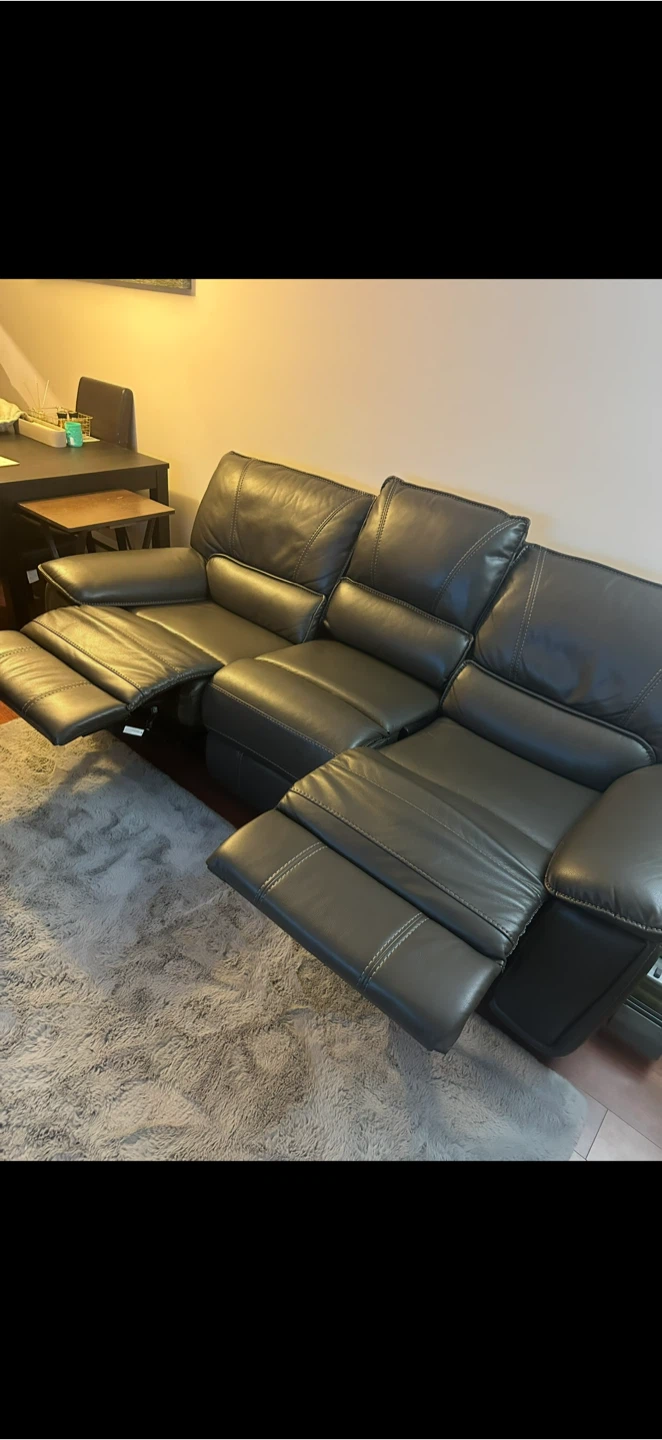 Leather Reclining Sofa - Dark Grey - photo 4