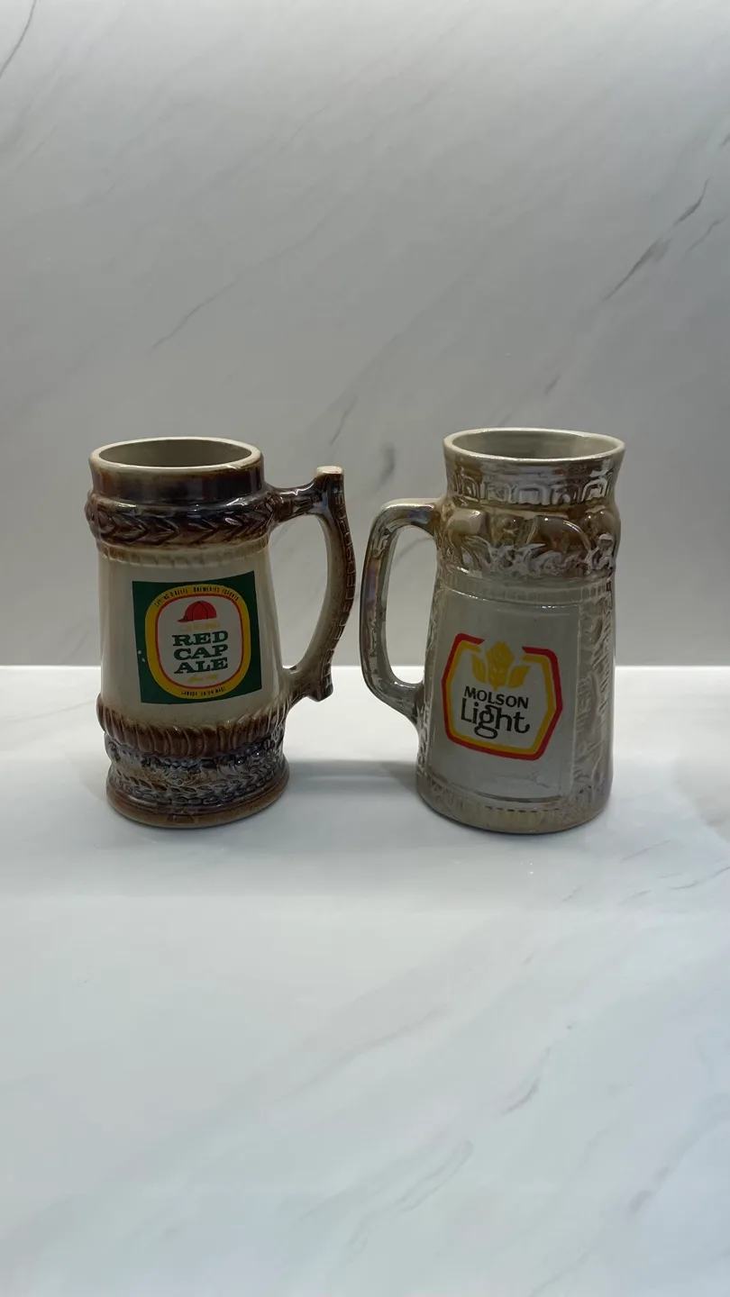 Vintage Molson Light & Red Cap Ale Beer Stein Mugs image indicator(2)