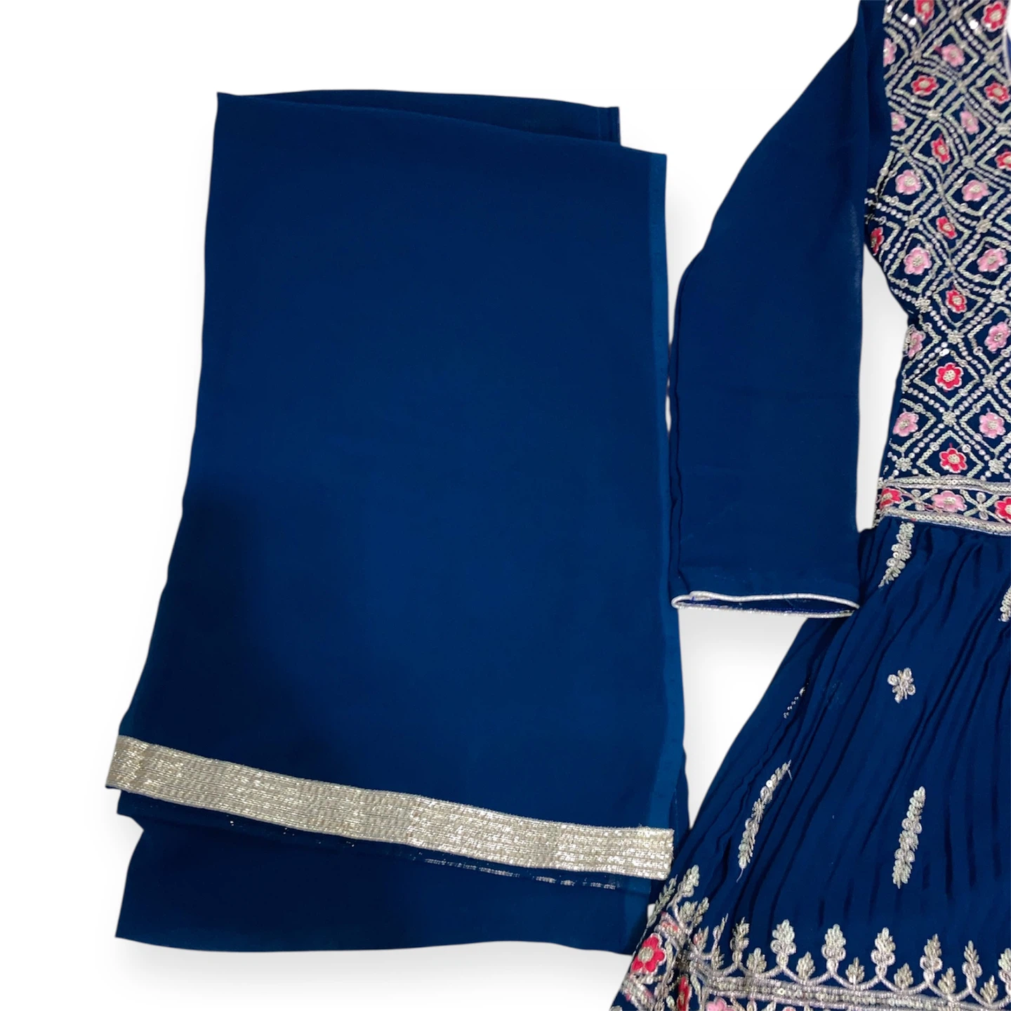 Navy Blue Embroidered Shrara Suit With Dupatta - photo 4