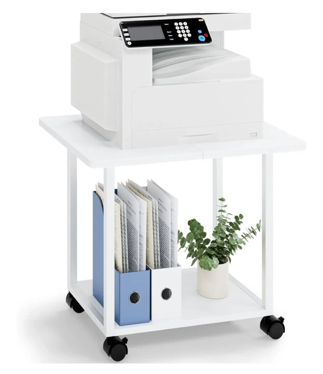 White Multifunctional Side End Table with Wheels thumbnail