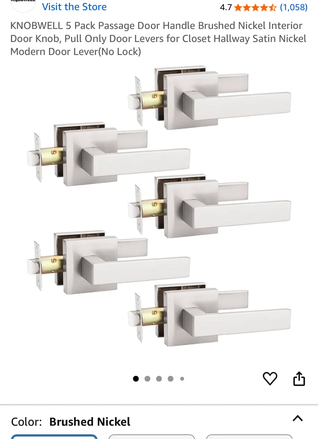 Knobwell Passage Door Handle - Brushed Nickel thumbnail