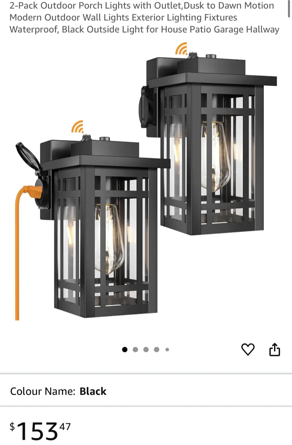 Outdoor Porch Light with Outlet - Black thumbnail