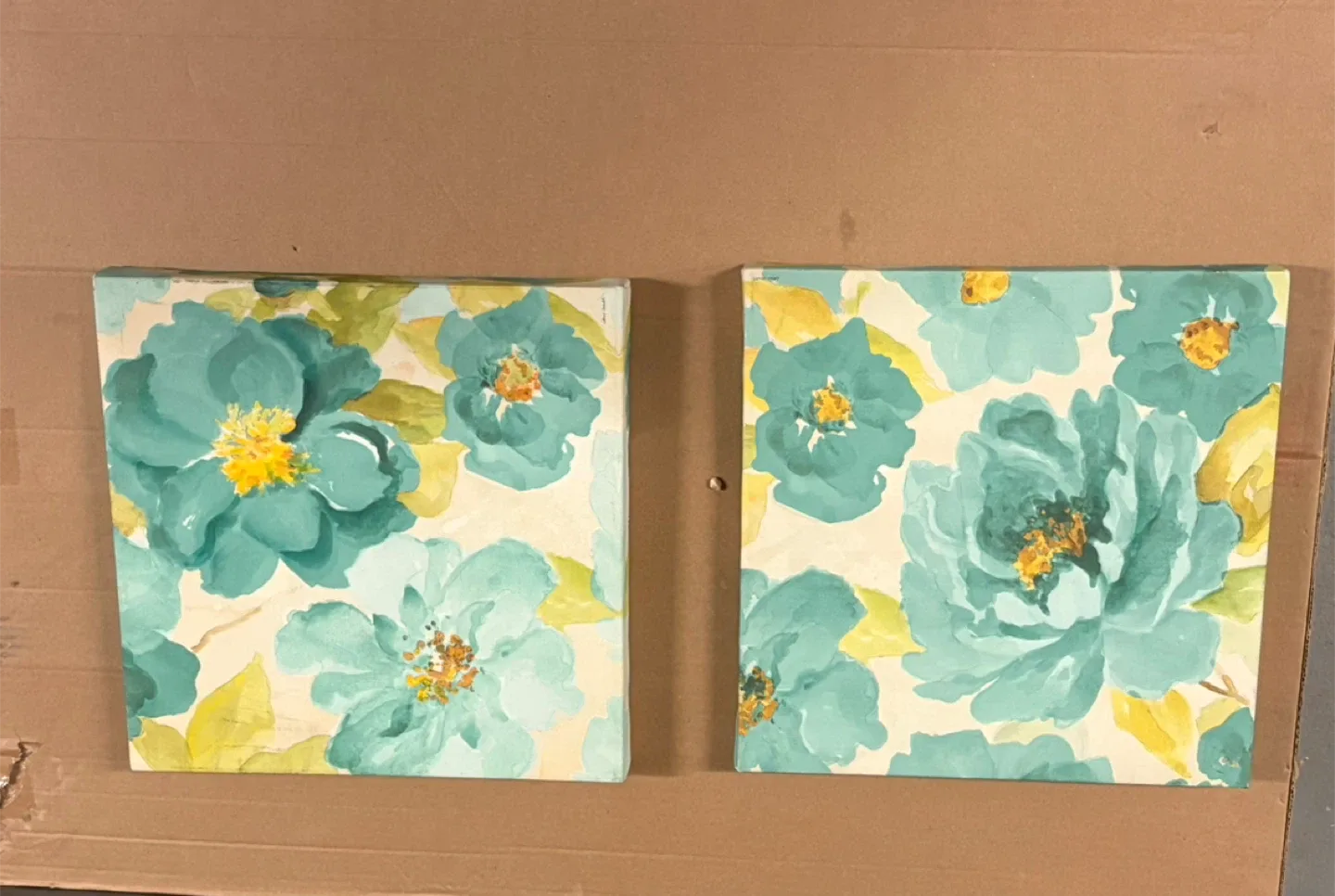 Floral Canvas Wall Art - Teal & Yellow thumbnail