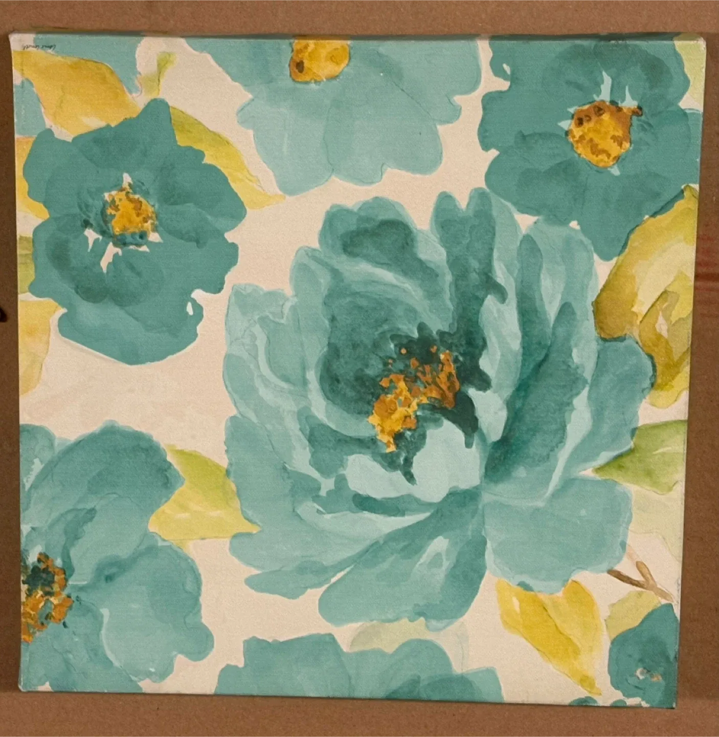 Floral Canvas Wall Art - Teal & Yellow image indicator(2)