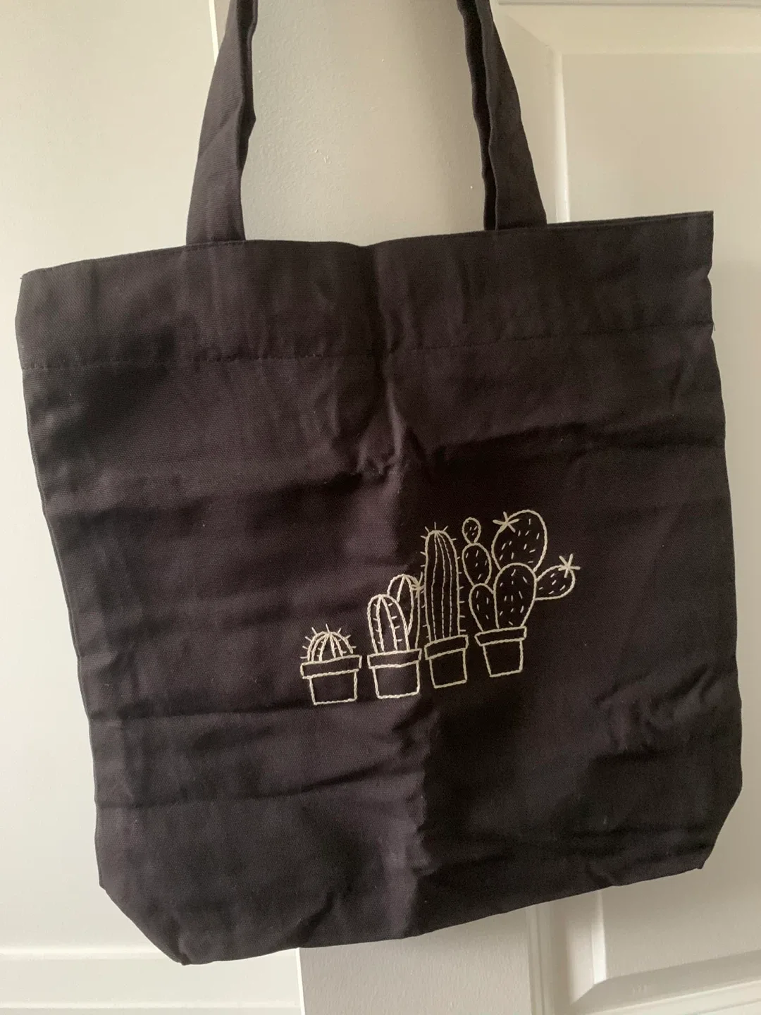 Black Cactus Print Tote Bag image indicator(2)