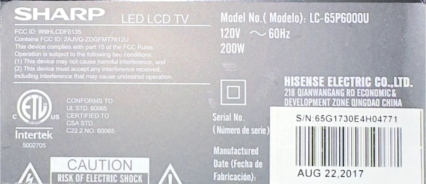 Sharp LC-65P6000U 65" LED LCD TV - photo 2