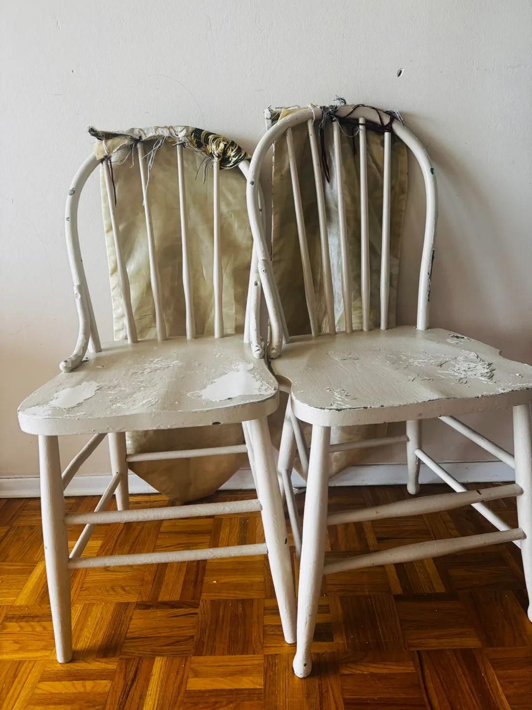 Two Vintage White Wooden Chairs thumbnail