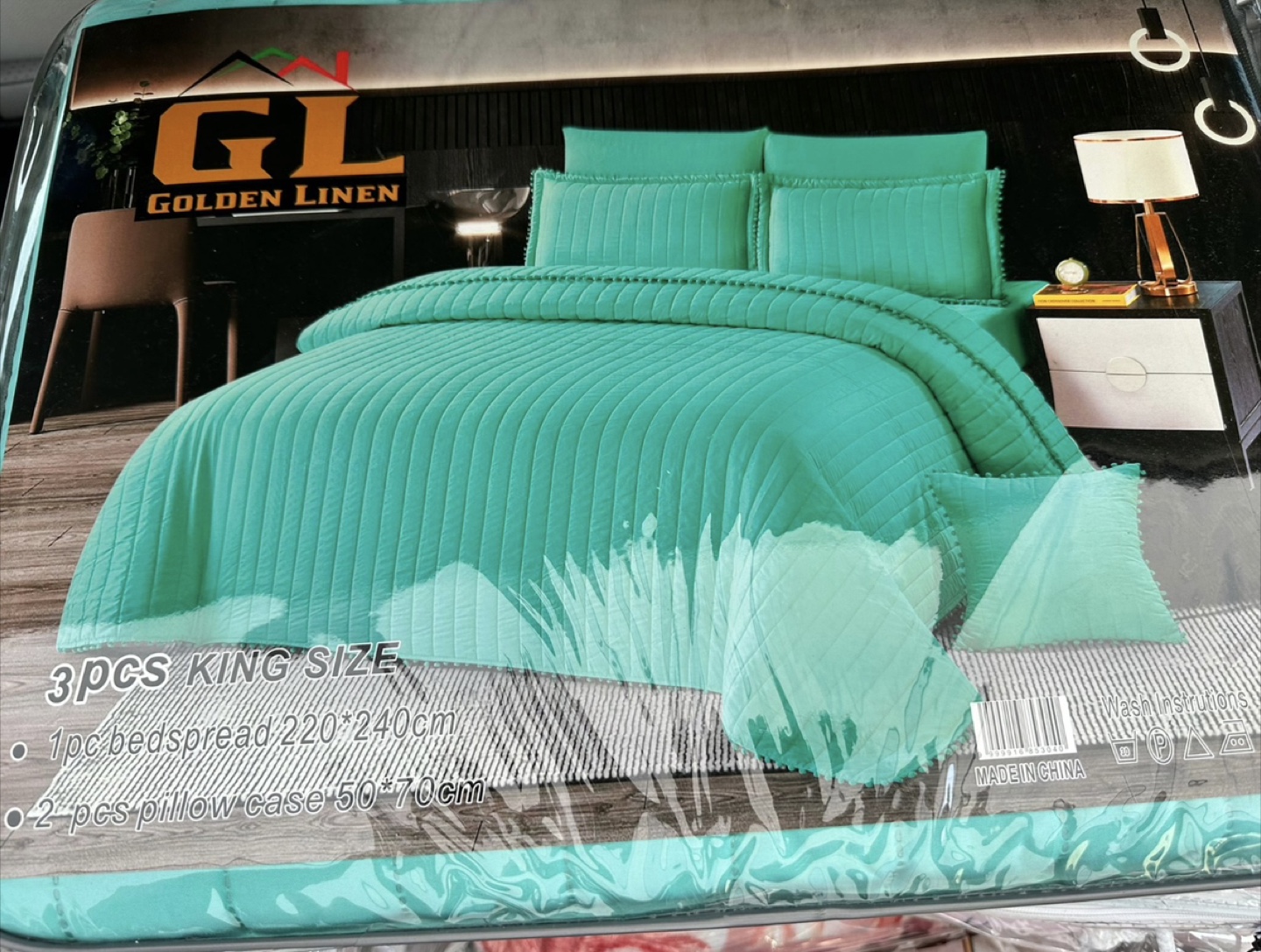 Golden Linen 3pcs King Size Bedspread Set - Mint