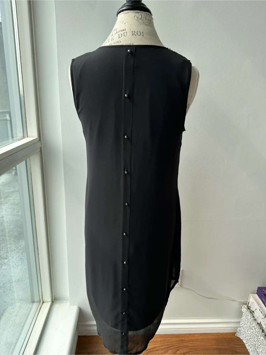 Black Sleeveless Dress with Embellished Neckline image indicator(2)