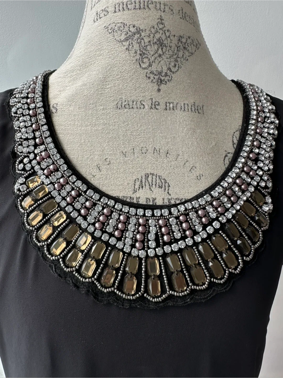 Black Sleeveless Dress with Embellished Neckline image indicator(4)