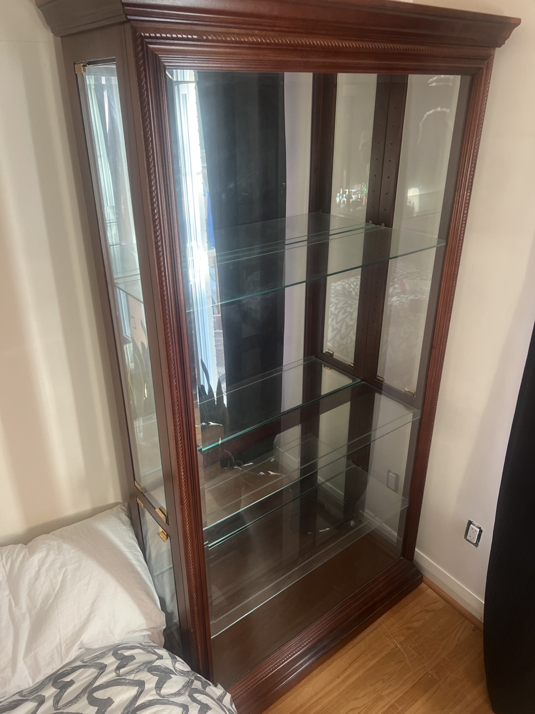 Wooden Display Cabinet with Glass Shelves