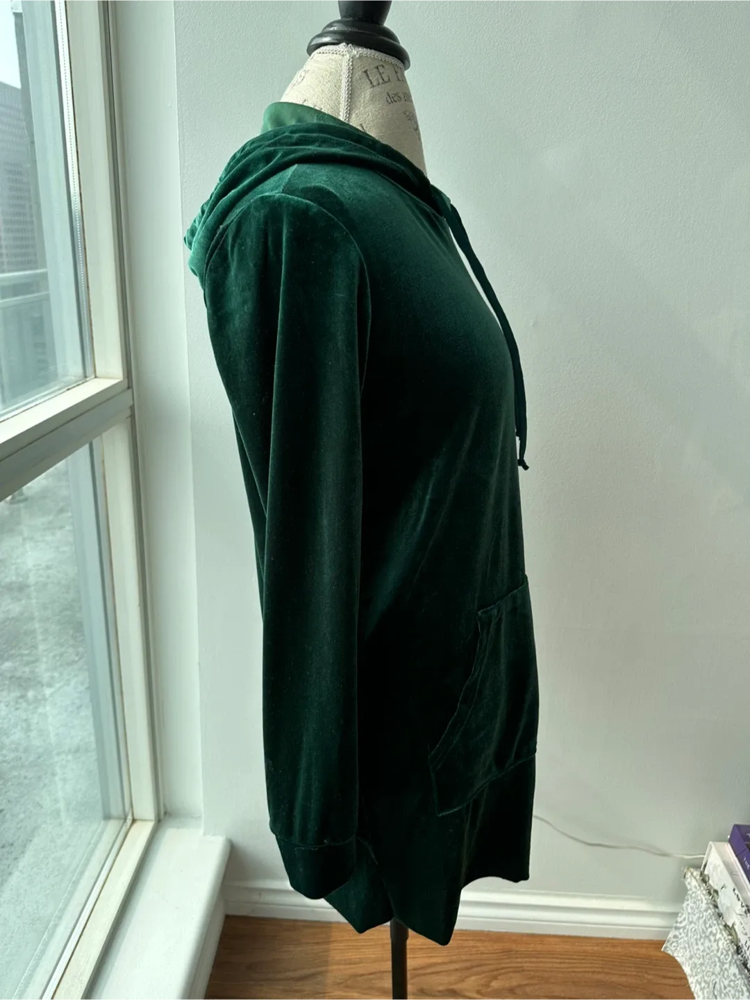 Green Velvet Hoodie Dress image indicator(3)