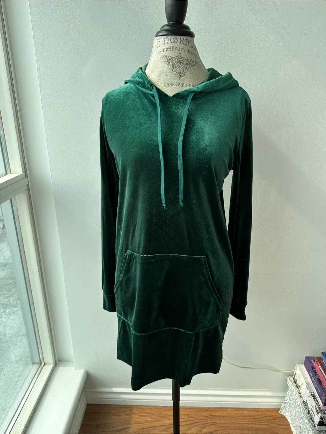 Green Velvet Hoodie Dress thumbnail