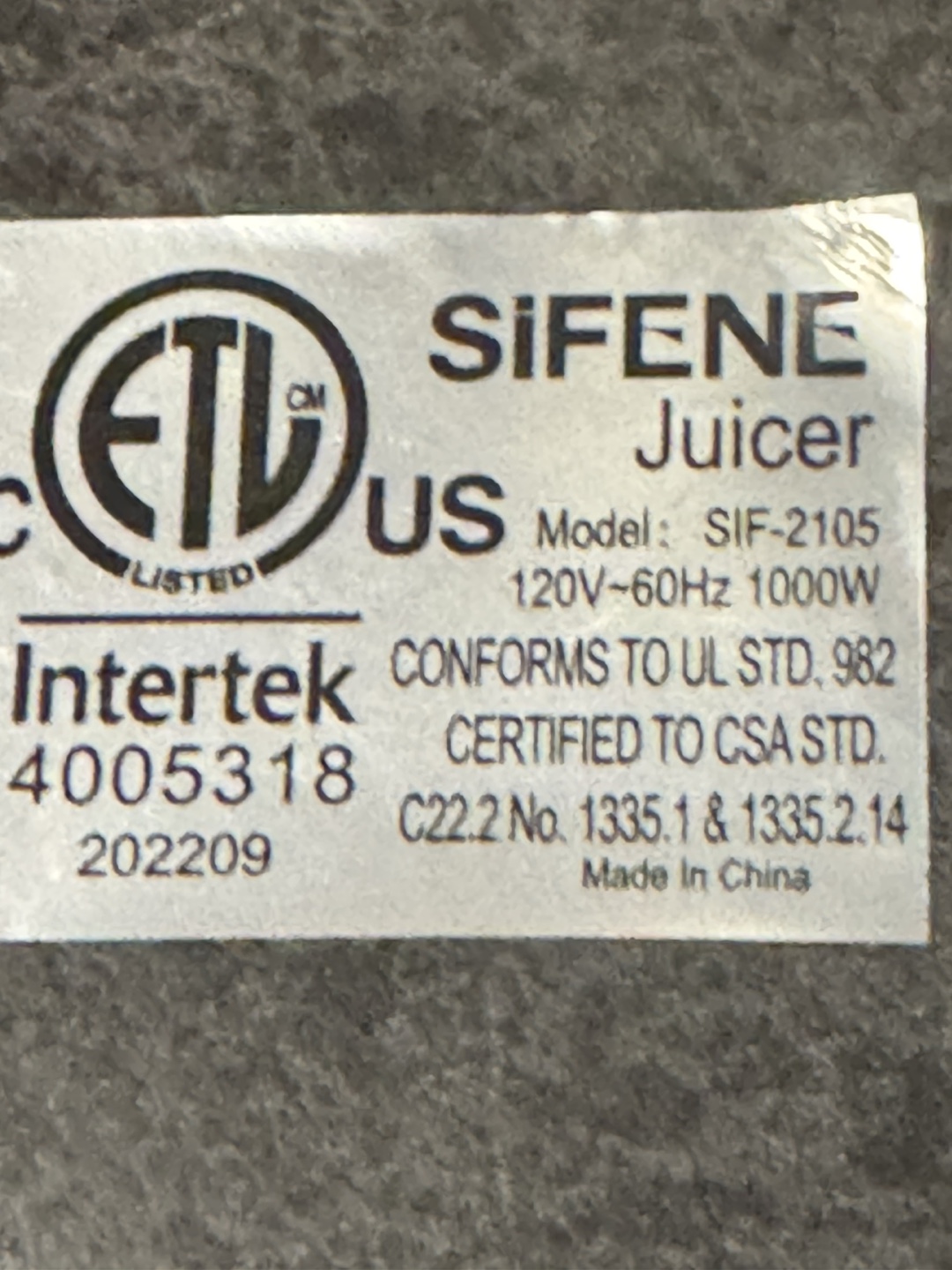 SIFENE Juicer SIF-2105 🥕