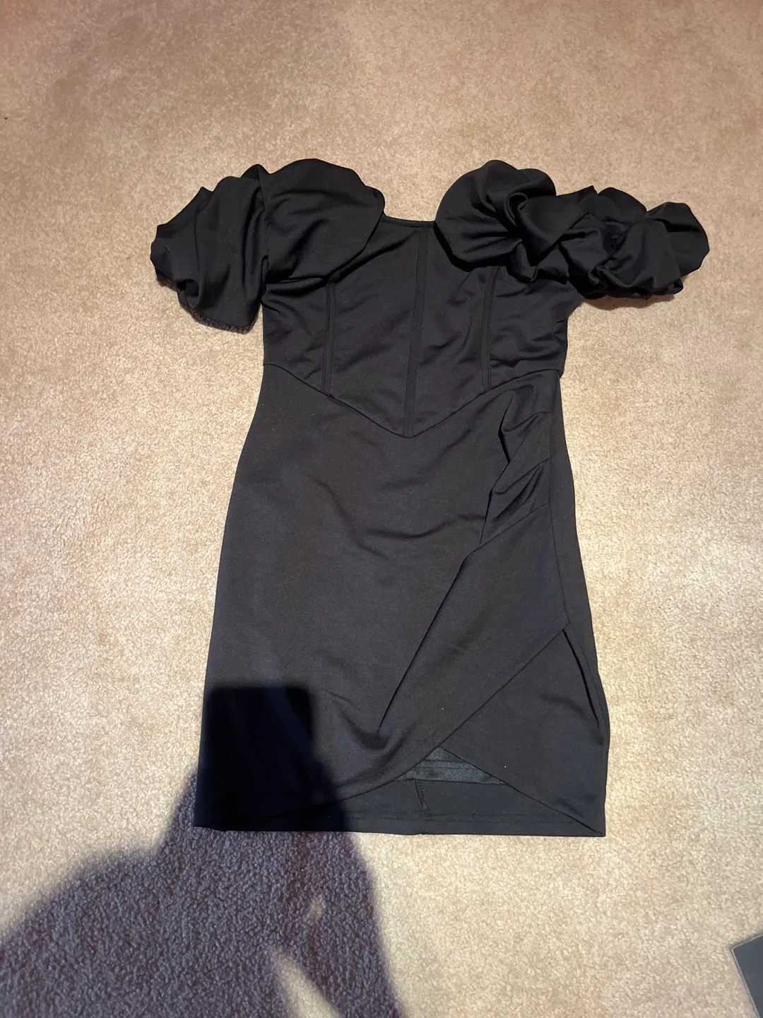 Black Mini Dress with Puff Sleeves thumbnail