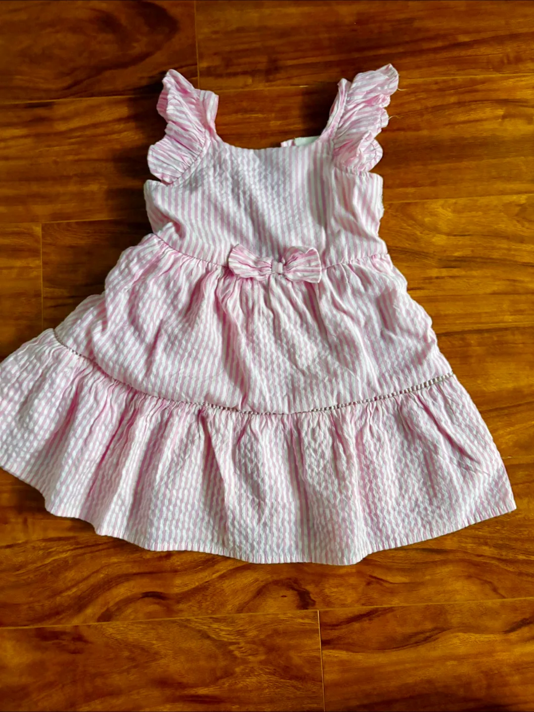 Pink & White Striped baby dress 12-18m thumbnail