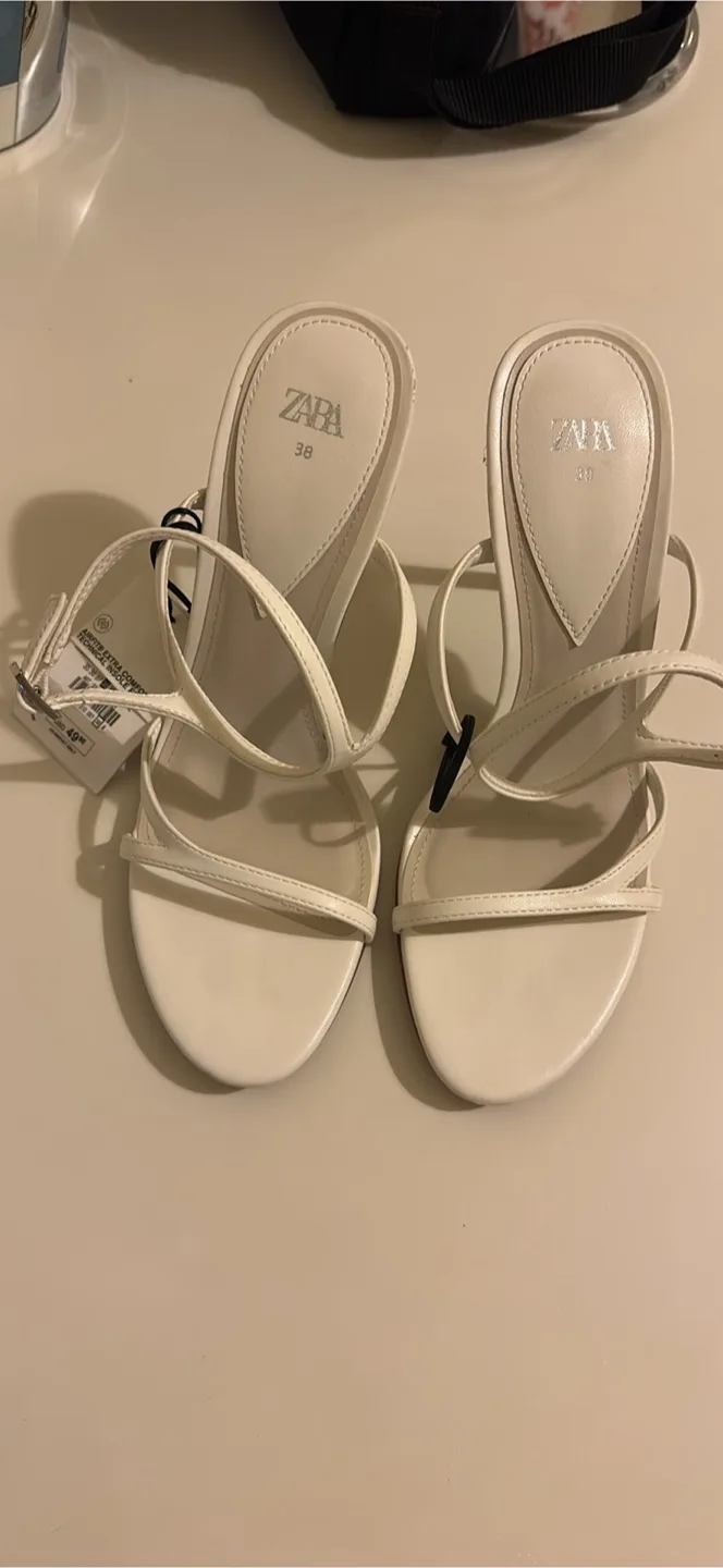 Zara White Heeled Sandals - Size 38 thumbnail