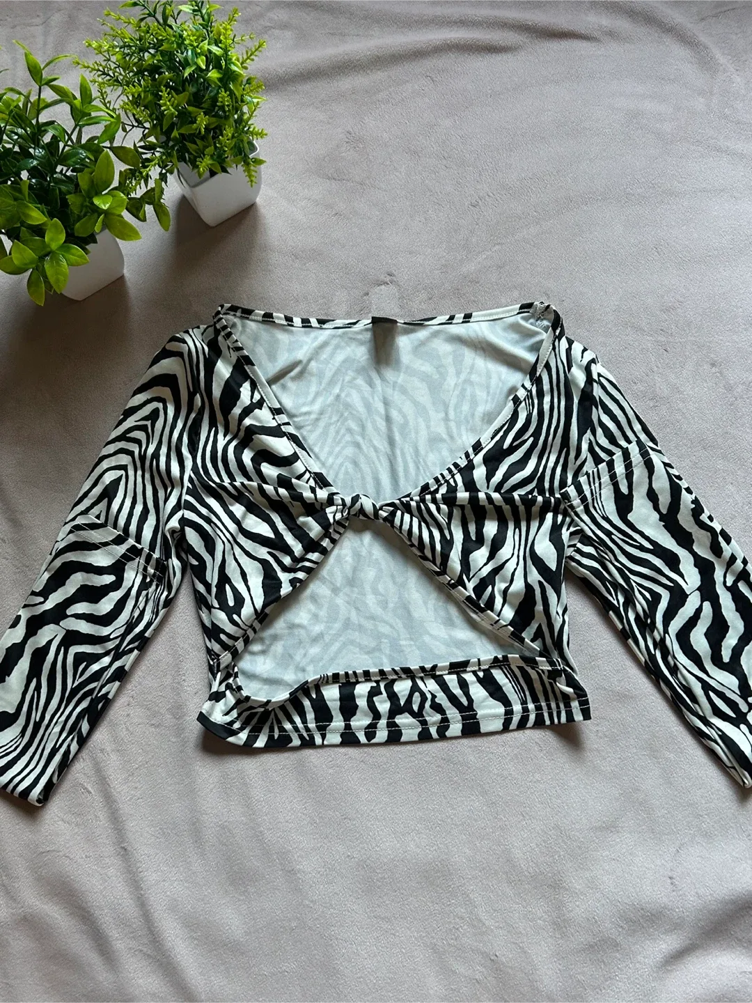 Zebra Print Tie Front Crop Top thumbnail