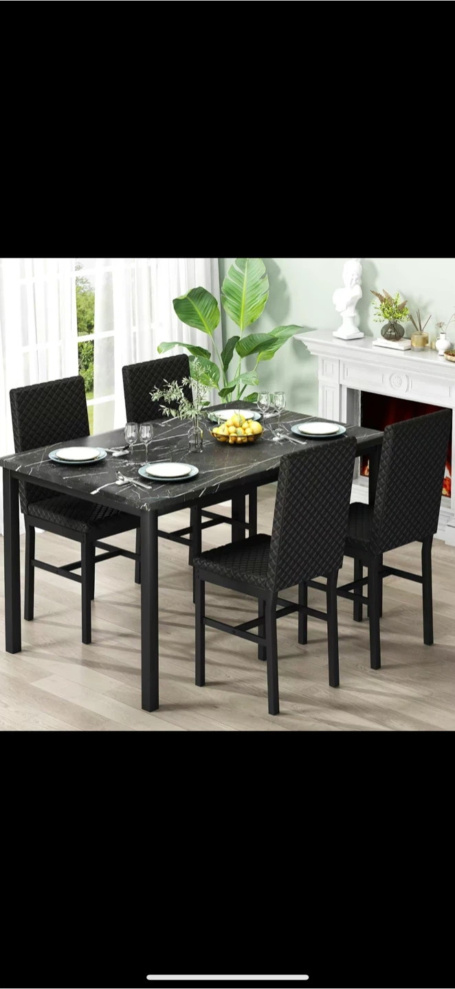 Dining Table Set with 4 Chairs - Black