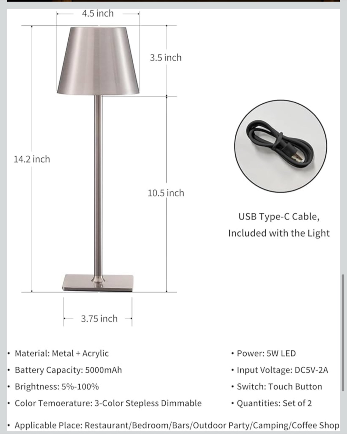 Cordless Table Lamps - Set of 2 - photo 4