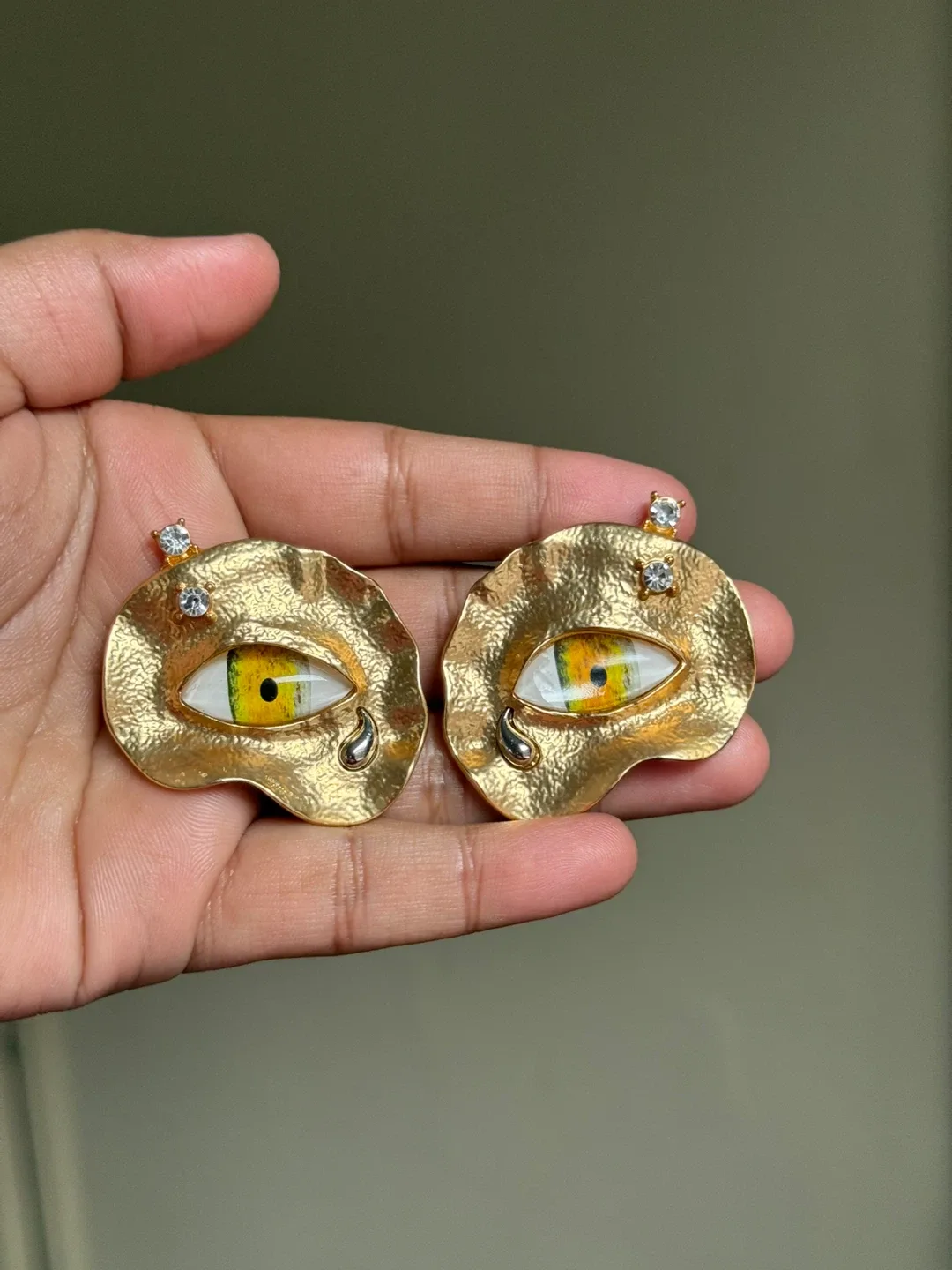 Schiaparelli Inspired Gold Eye Design Statement Earrings thumbnail