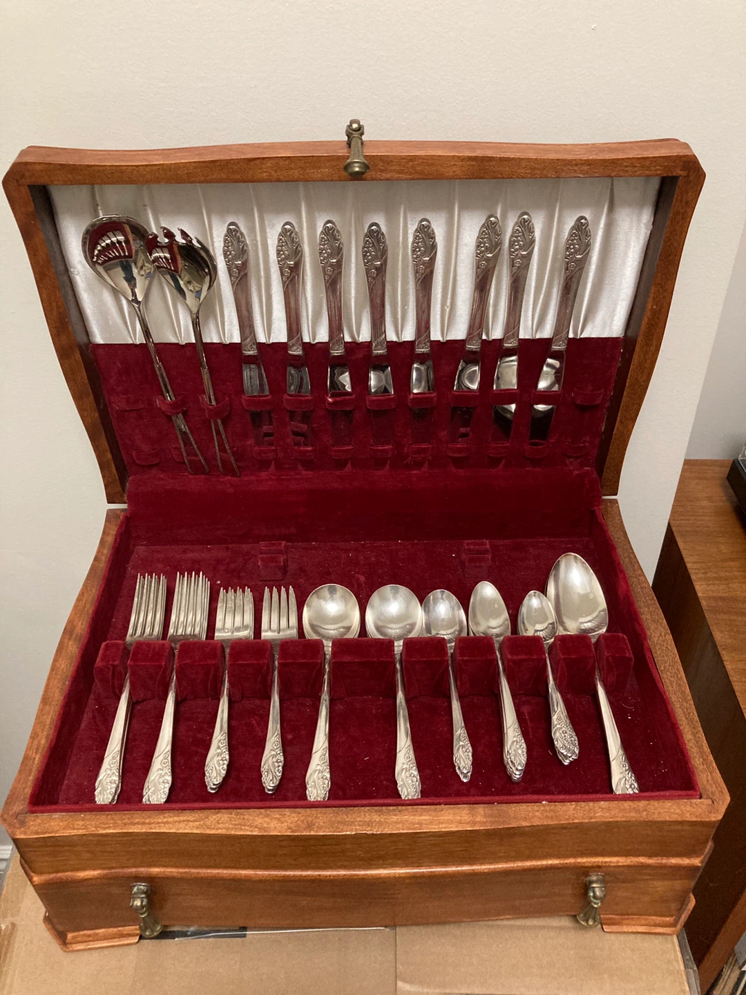 Vintage Silverware Set in Wooden Box