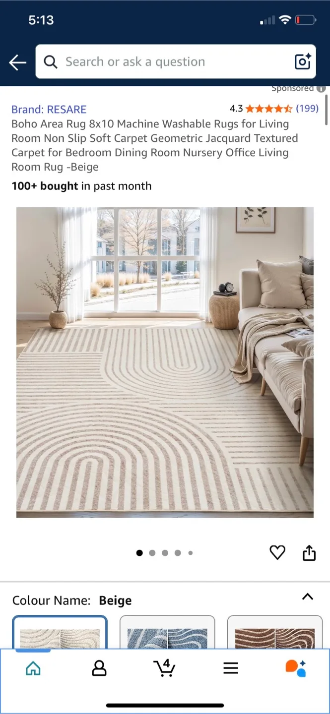 New-Boho Area Rug 8x10 Beige thumbnail